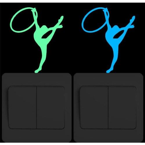 Sport Girl Gymnast Luminous Switch Sticker Fashion Home Decor Bedroom Wall Sticker Kids Rooms DIY Decoration Glow in the Dark