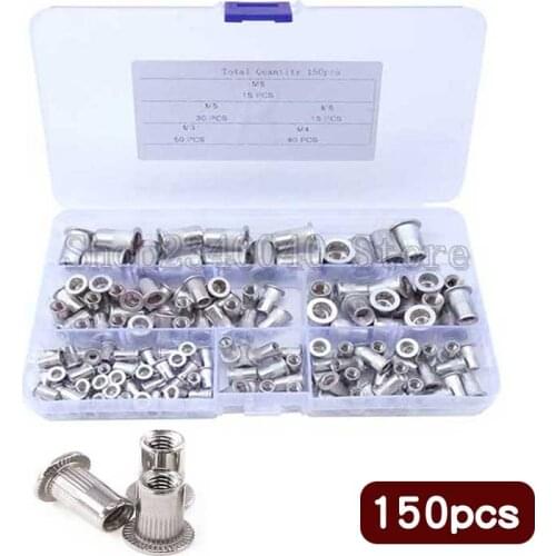 150pcs Aluminum Rivet Nut Kit Rivnut Nutsert Standard Rivet Insert Nutsert Cap Rivet Nut