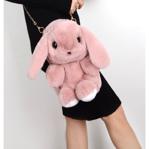 Ready Stock Cute Fluffy Little Rabbit Pompoms Chain Bag Women Cartoon Sling Bag Bunny Shoulder Japan Teenage Plush Backpack