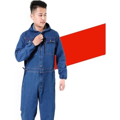 Reflective Denim Work Uniform Flame Retardant Welding Clothes Jumpsuit Coveralls Overalls Auto Repairman Machine Electric Welder