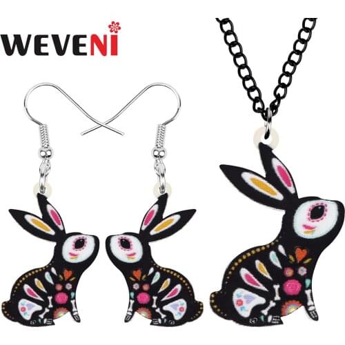 WEVENI Acrylic Halloween Floral Hare Bunny Rabbit Jewelry Sets Lovely Animal Earrings Necklace For Women Kids Gift Accessories