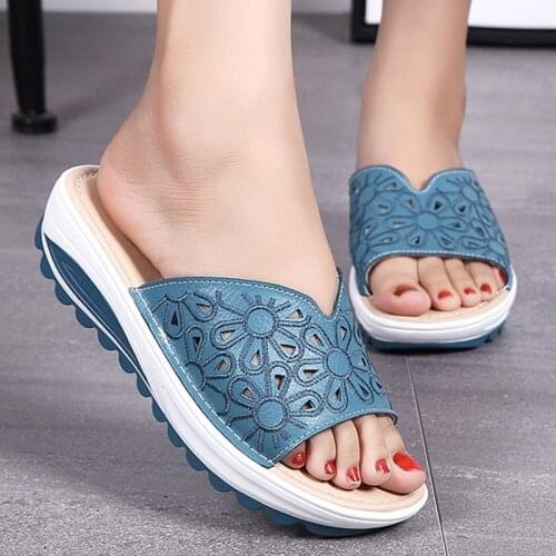 Women Sandals 2021 Slip On Casual Shoes Woman Wedge Fashion Sandals Ladies Platform Flowers Female Shoes Footwear