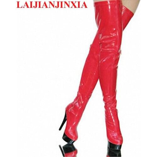 LAIJIANJINXIA Over-the-Knee women Boots Round Toe Nightclub performance woman botas 15cm Thin Heels zapatos mujer Dance Shoes