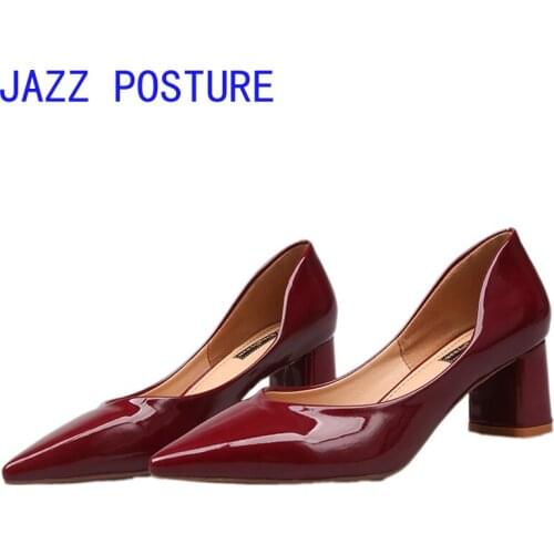2020 womens pump womens thick heels fashion pointy heels wine red wedding shoes high heels q70