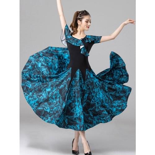 Summer Women Ballroom Dance Performance Long Dress Printing Standard Waltz Practice Wear Professional Competition Costume 3787