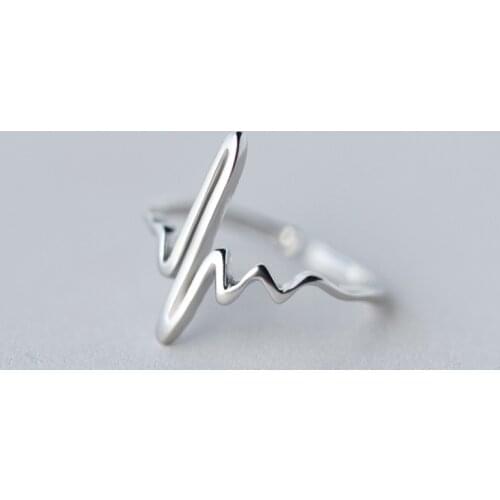 Vintage Heart Beat Rings for Women Adjustable Size Electrocardiogram Wave heartbeat Ring Party Fashion Jewelry Simple Style