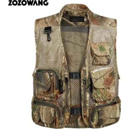 ZOZOWANG Summer Outdoors Tactical Camouflage Mesh Vest Men Breathable Multi Pockets Vest Shooting Waistcoat Sleeveless Jacket