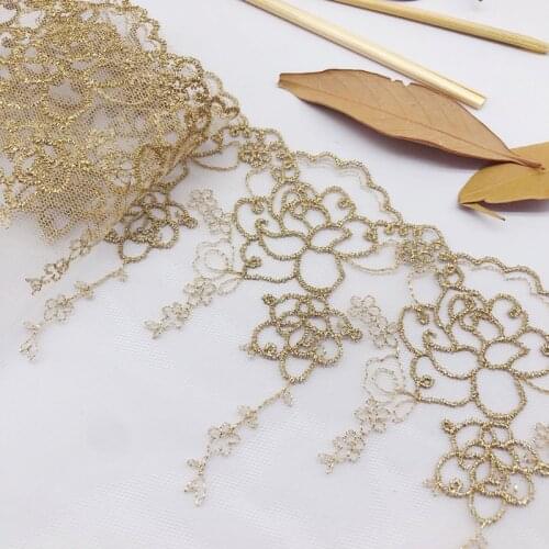 Gold thread mesh lace embroidery clothing accessories 15.9CM width exquisite large flower skirt hat ornaments WB32