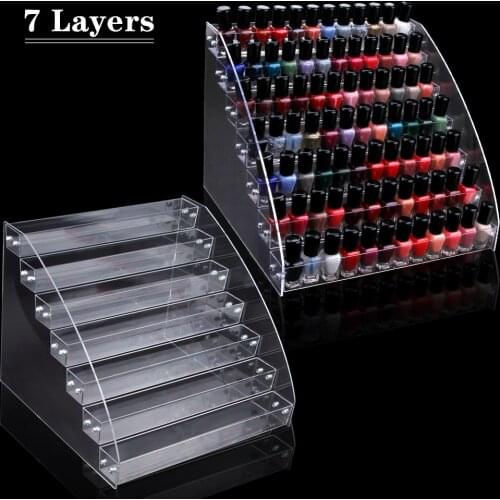 1-7 Layer Acrylic Nail Polish Holder Cosmetic Lipstick Organizer Nail Polish Rack Stand Makeup Manicure Storage Nail Art Display