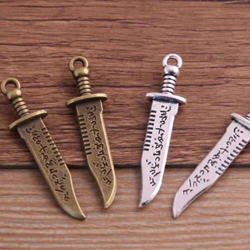10PCS 11*44mm Metal Alloy Two Color Simulation Tool Knife Charms Pendant for Jewelry Making DIY Handmade Craft