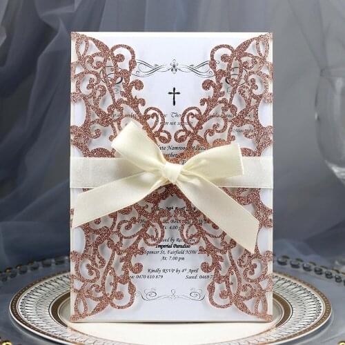 10Pcs Wedding Invitations Cards Hot Paper Laser Cut Wedding Invitation Card With Ribbon Personalized Wedding Party Supplies