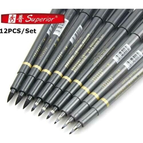 12pcs/set superior 3 different writing pen writing soft brush pen writing pen design pen for school student office supplies