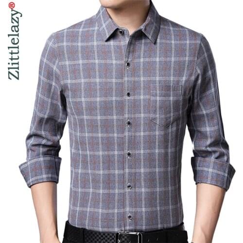 2020 Brand Casual Pocket Plaid Long Sleeve Slim Fit Men Shirt Streetwear Social Dress Autumn Shirts Mens Fashions Jersey 92305