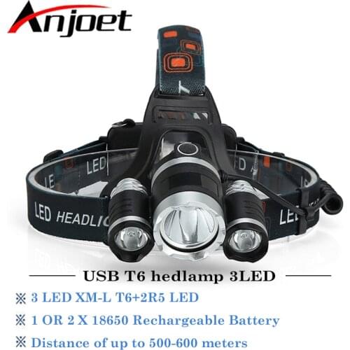 Anjoet LED Headlight 9000 lumens headlamp cree xml t6 Headlights Lantern 4 mode waterproof torch head 18650 Rechargeable Battery