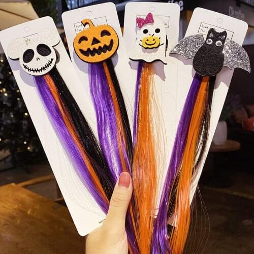 Halloween Hair Bows Cartoon pumpkins Wig Hair Clips Pigtails for Girls Twist Wig Ponytail Hairgrips Kids Hair Accessories