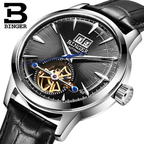 BINGER Watch Authentic Automatic Mechanical Watches Hollow Tourbillon military skeleton Men luxury Wristwatch Waterproof Watch
