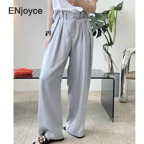 Vintage Tencel Satin Pants for Women Korean Fashion High Waist Suit Pant Workwear Casual Loose Wide Leg Straight Thin Trousers