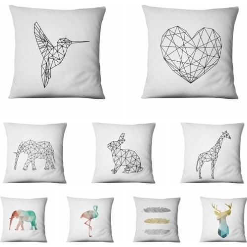 Black And White Geometry Art Printed Cushion Decorative Pillow Deer Bear Home Pillow Decoration Almofadas Decorativas Para Sofa