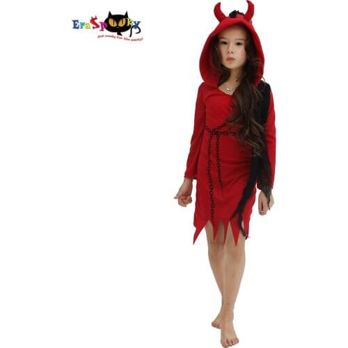 Eraspooky Red Demon Hell Killer Dress Cosplay Girls Halloween Costumes For Kids Devil Robe Boys Carnival Children Fancy Dress