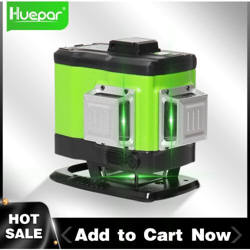 Huepar 3D 12 Lines Self-leveling Laser Level 3x360° Green Beam Cross Line Laser Tools With Remote Control & Hard Carry Case