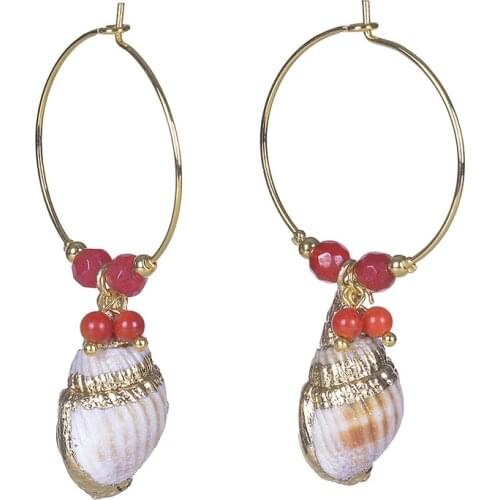2021 New Arrival Popular Gold Plated Large Hoop Conch Shell Earrings Circle Conch Shell Drop Earrings