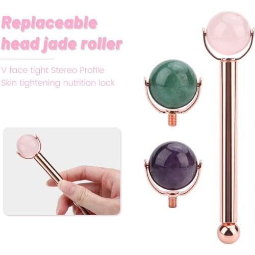 Facial Massage Jade Stone Roller Natural Jade Roller Massager Lift Beauty Slimming Tools Skin Relaxation with Replacement head