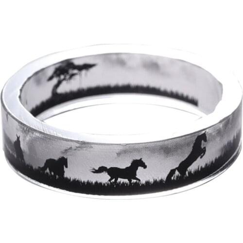 Handmade Resin Ring Jewelry with Transparent Ink Horse Epoxy Resin Ring for Women DIY Jewelry