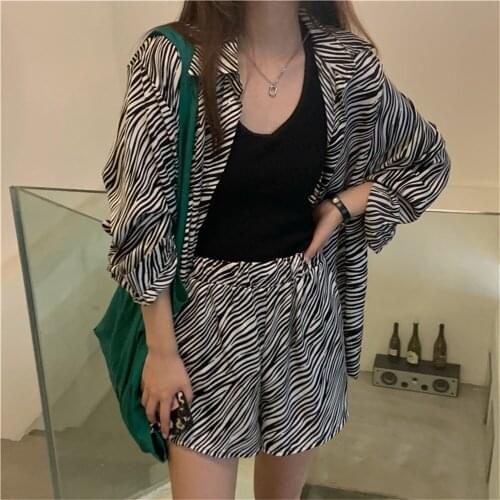 Alien Kitty High Street Animal Printed Suits Zebra Stripes Fashion Chic Shirts 2021 New Autumn Wide Leg Loose Two-Piece Sets