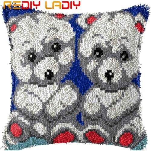Latch Hook Cushion White Bears Pre-Printed Canvas Cushion Cover Acrylic Yarn Crochet Pillow Case Kits Hobby & Crafts Home Decor