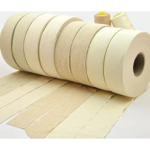 Natural Colour Organic Cotton Ribbon Fabric 40 mm Natural white Brown stripe color 100 meters for baby clothes cuffs and neck