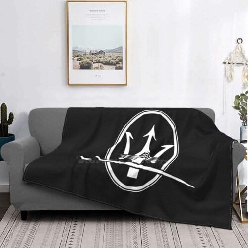 Maserati Trident Logo White Best Selling Room Household Flannel Blanket Alfa Romeo Auto Car Fiat Italy Logo Luxury Car Racing