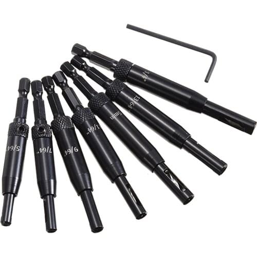 7pcs/set Self Centering Lock Hinge Drill Bit Set Pilot Hole Guides Drill Positioning Hinge Center Drill Bits Tool 5/64''-1/4"