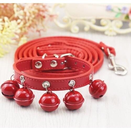 Colorful Cute Dog Collars with bells +120cm Leash Sets PU Leather Pet Dog Leash Lead For Small Puppy Dogs Cats Pet Products S M