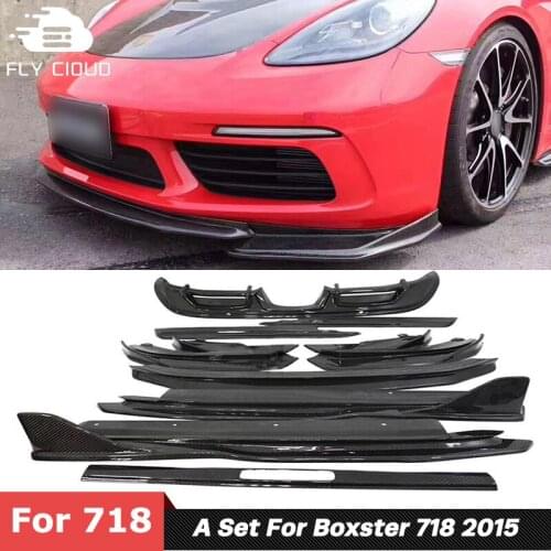 13 PCS Carbon Fiber Front Rear Bumper Lip Spoiler Diffuser Side Skirts Car Body Kit For Porsche Boxster 718 Tuning