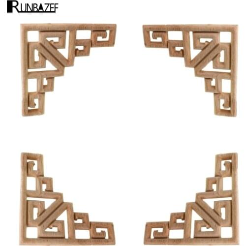 RUNBAZEF Decal Corner Frame Doors Furniture Woodcarving Decorative Wooden Figurines Wood Carved Applique Vintage Home Decor