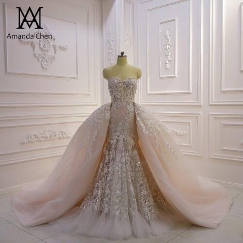 Robe de soirée Strapless Lace Appliqued 2020 Detachable Skirt Wedding Dress