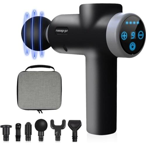 USB 6 Heads 9 Speed Fascia Gun LCD Touch Screen Display Massage Gun Gear Deep Muscle Massager Gun Body Tissue Percussion Massage