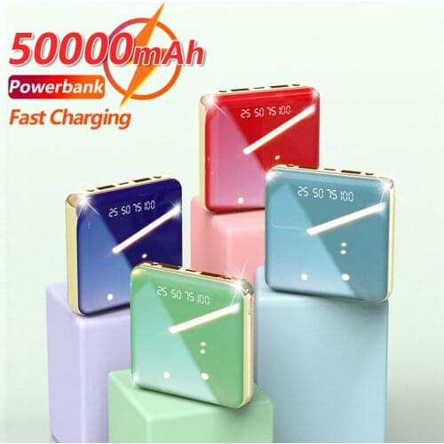 50000mAh Mini Power Bank One-way Fast Charging Outdoor Riding External Battery with Dual USB 2 Flashlight Portable Power Bank