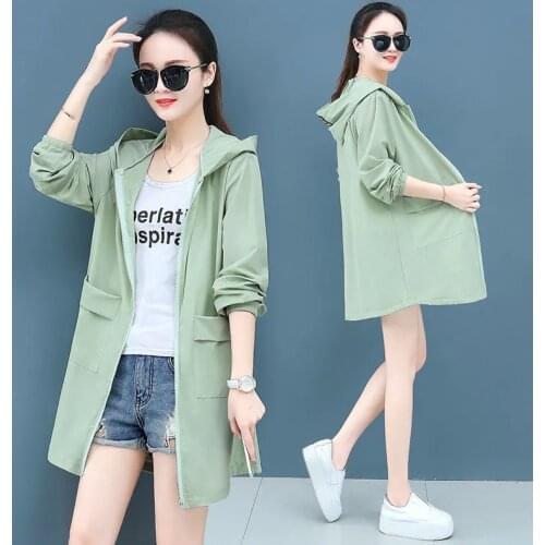 Hooded Large Size Sun Protection Clothing Women Coat Mid-Length 2021Summer New Beachwear Anti-Ultraviolet Thin Jacket Female 509