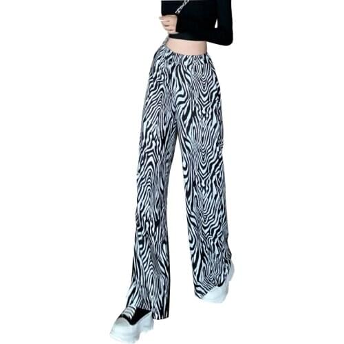 Autumn 2021Women Zebra Print Wide Leg Trousers High Waist Straight leg pants Casual Trousers Female Elastic pants Streetwear