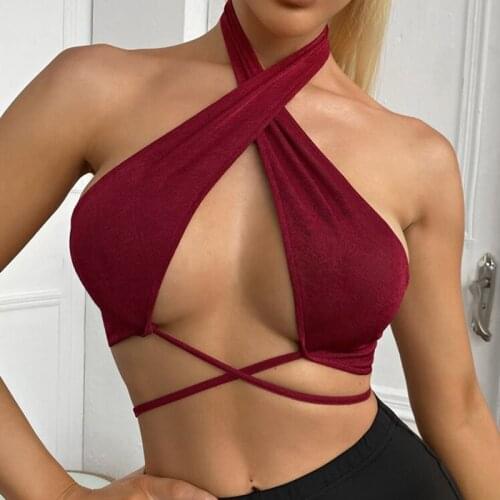 Women Sexy Bandage Halter Camisole Tops Ladies Sleeveless Backless Solid Color Tank Top Club Summer Fashion Crop Top Streetwear
