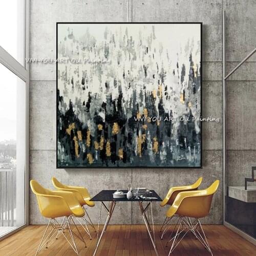 100% Handmade Abstract Gold Foil White Black oil painting Knife Modern Canvas for Kitchen Home Living Room Decoration As A Gift