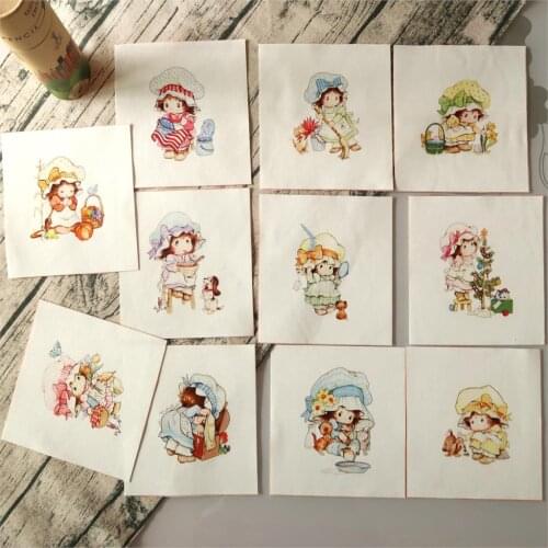 NEW Mix 11pcs Country Girl Hand Dyed Hat Handmade Cloth Digital Printing Cloth Girl DIY Patchwork 15*15cm D20 Canvas Fabric Warp