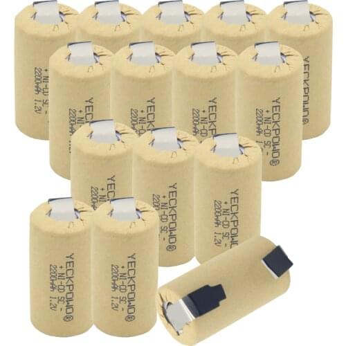 15 pcs 2200mAh NICD sub C battery 1.2V real capacity as declared soldering tape for flashlight solar for metabo