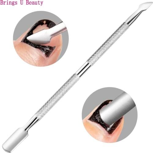 2 Way Spoon Pusher Stainless Steel Cuticle Remover Double Sided Finger Dead Skin Push Nail Art Tools Cuticle Manicure Pedicure