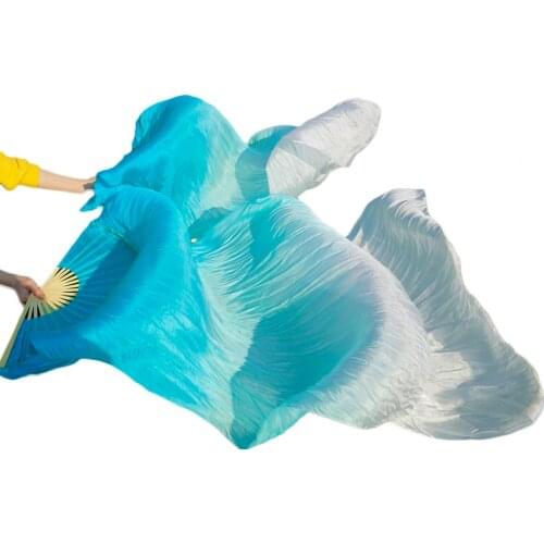 2016 female high quality Chinese silk veils dance fans Pair of belly dancing fans cheap hot sale turquoise +ligth +white
