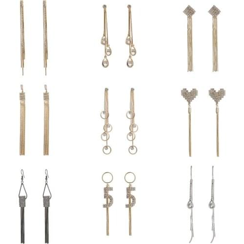 2020 New Trendy Long Tassel Heart Hanging Dangle Earrings for Women Girl Fashion Crystal Rhinestone Party Wedding Earrings Gift