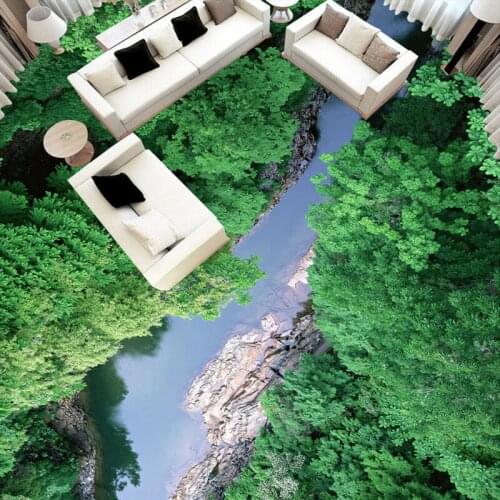 Custom 3D Floor Mural Wallpaper PVC Waterproof Self-adhesive Papel De Parede Canyon Forest Stereoscopic Space 3D Floor Painting