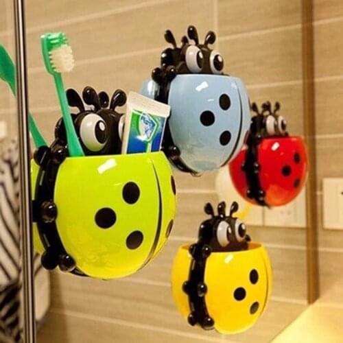 4 Colors Cute Ladybug Insect Toothbrush Wall Suction Bathroom Sets Cartoon Sucker Toothbrush Holder Suction Hooks