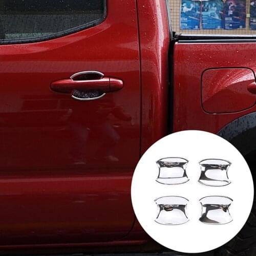 4pcs ABS Chrome Silver Car Exterior Outer Door Bowl Cover Trim Sticker For Toyota Tacoma 2016-2020 Auto Accessories